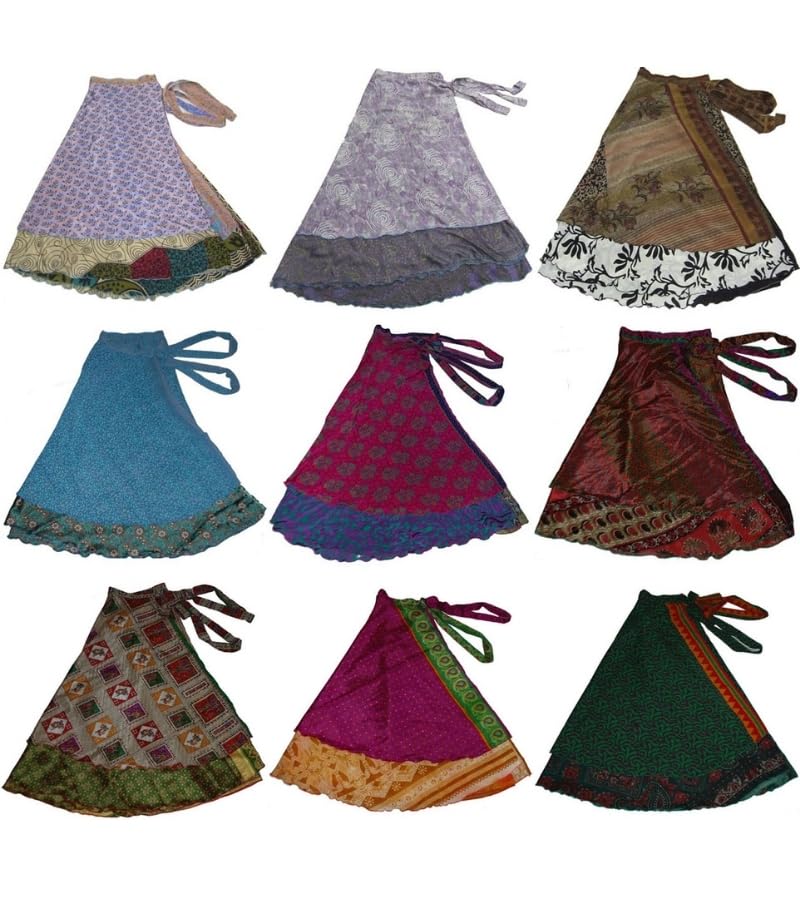 Wevez Women's Short Length Plus Size Sari Art Silk Wrap 3 Skirts Pack - Image 1